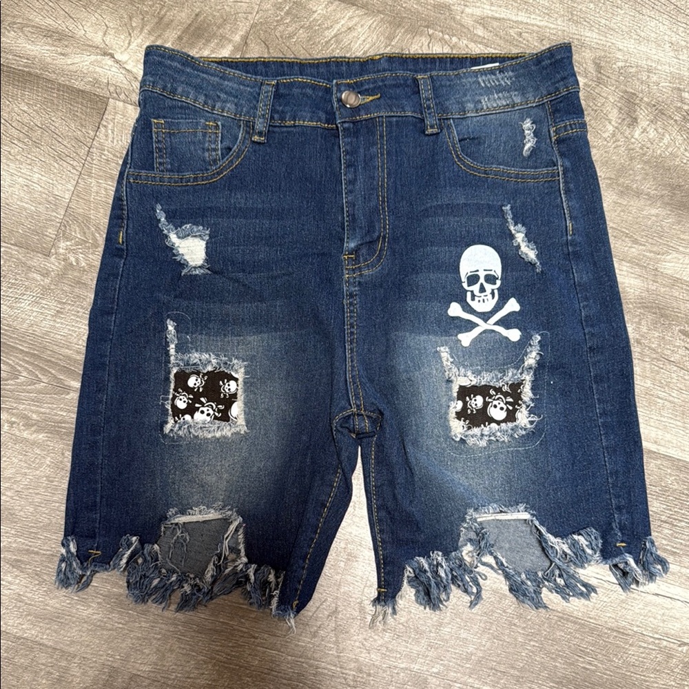 Skull High-Waisted Distressed Shorts